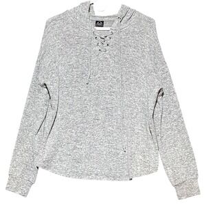 HFX Women's Gray Heathered Lace Up Hoodie Sweatshirt‎ Pullover Size M